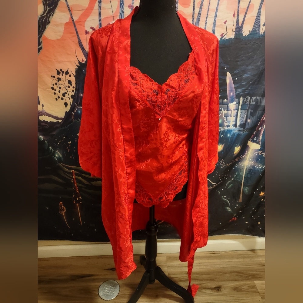 Vintage Vampire Red Lace Bodysuit And Robe